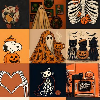 a collage of halloween pictures with pumpkins, cats and ghostes on them Halloween Squares Custom sienna