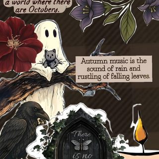 an image of a book cover with birds and flowers on it, including the words boo Bookish Halloween dark slate gray