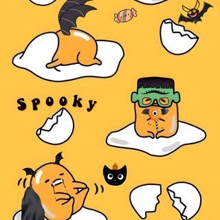 an image of some cartoon characters with different expressions Gudetama Halloween Gudetama Wall Paper, Gudetama Autumn, Halloween, Gudetama Pumpkin Carving, sandy brown