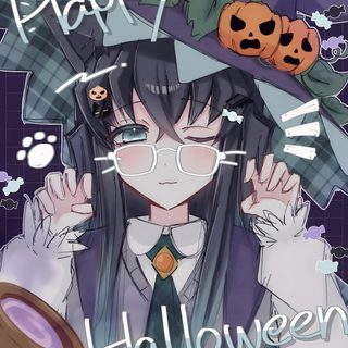 a girl with long black hair wearing a witches hat and holding her hands up to her face Halloween Muichiro Drawings, dim gray