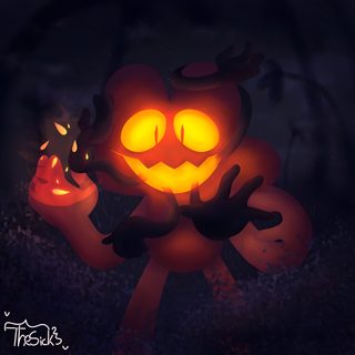 two pumpkins with glowing faces in the dark woods at night, one has its eyes open and another has it's hands out Bfdi Halloween Inanimate Insanity Horror, Fear Garden Bfdi, Bfdi Halloween, Evil Forest Bfdi, black