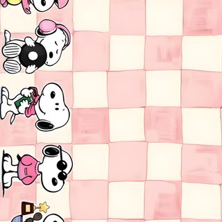 cartoon characters on a pink and white checkered background Pink Snoopy Halloween Digital Invitations Wedding, Tablet, Pretty Iphone, Vintage Valentines, misty rose