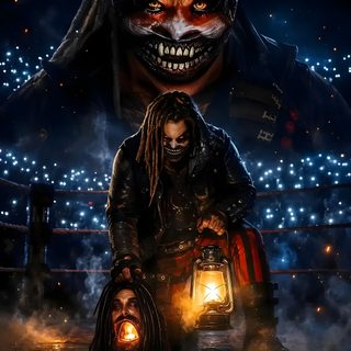 a man with dreadlocks sitting in the water next to a lantern on his chest Wwe Halloween black