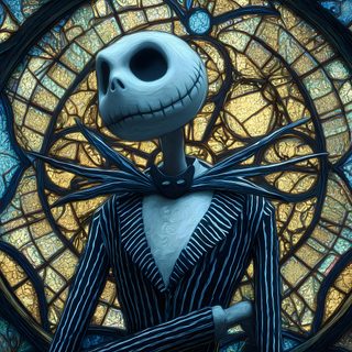 the animated character jack skellingy is sitting in front of a stained glass window Disney Halloween Desktop Jack Skellington Pc, Nightmare Before Christmas, Fond D Ecran, dark slate gray