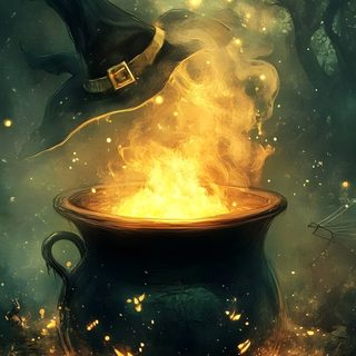 a witch's caulder with fire coming out of it Halloween Witch Cauldron Spooky Halloween Pictures Art, Spooky Halloween Artwork, Spooky Witch Halloween, dark slate gray