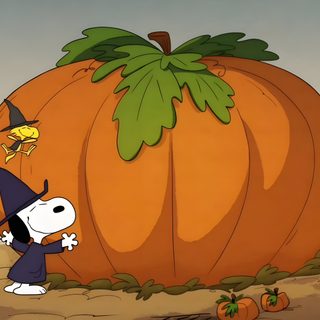 a cartoon character standing in front of a giant pumpkin Snoopy Halloween Desktop Snoopy And The Great Pumpkin, Great Pumpkin Snoopy, Snoopy The Great Pumpkin, sienna