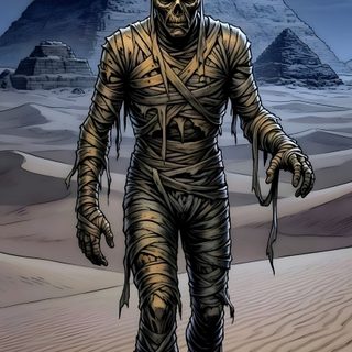 an image of a man walking in the desert at night with a full moon behind him Halloween Mummies dim gray