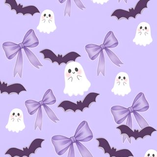 purple and white halloween wallpaper with bats, ghost heads, and bow ties on it Halloween Bow Iphone Cute Purple Fall, Purple Halloween Iphone, Cute Purple Halloween, Purple Fall, lavender