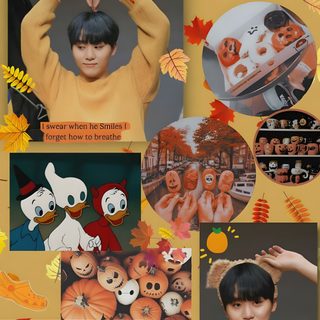 a collage of photos with pumpkins, leaves and other things on them in the background Seventeen Halloween Laughing And Crying, Halloween Boo, Halloween, Seventeen, Tumblr, Movie Posters, peru