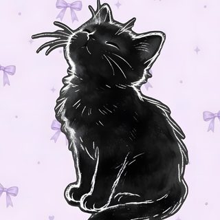 a drawing of a black cat sitting on top of a purple background with hearts and bows Feline Halloween - Black On Lavender lavender