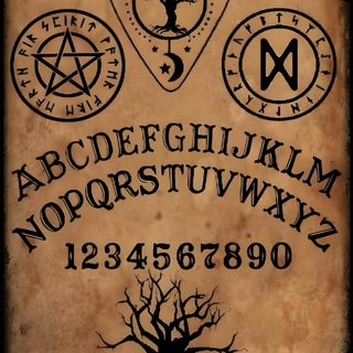 an old book with various symbols and numbers on the front cover, including a pentagramil Halloween Ouija Board Spirit Board, Ouija Board, Halloween Ouija, Halloween Ouija Board, sienna