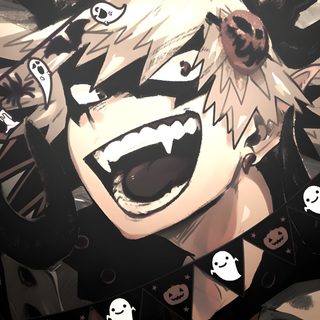 an image of a woman with her mouth open and many ghost faces around her face Bakugou Halloween Bakugo Katsuki Fanart Cute, Bakugou Manga, Hottest Anime Characters, dark slate gray