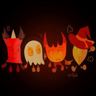 three cartoon characters are standing together in the dark Bfdi Halloween Bfdi Halloween, Firey And Leafy Fanart, Coiny Firey, Firey Fanart Bfdi, black