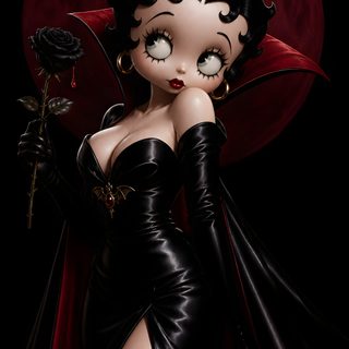 a painting of a woman dressed in black and holding a rose with her right hand Betty Boop Halloween black