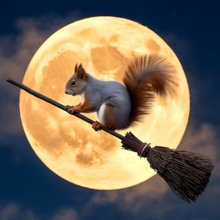 a squirrel sitting on top of a broom flying in front of a full moon with clouds Squirrel Halloween Squirrel Painting, Squirrel Funny, Woodland Animals, Animal Gifs, dark slate gray
