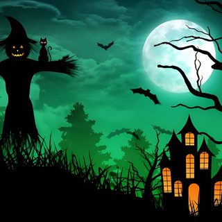 an image of halloween scene with pumpkins and ghost Bing Halloween High Resolution Scary Halloween Background, Halloween Background Dark Forest, Green Haunted House Silhouette,