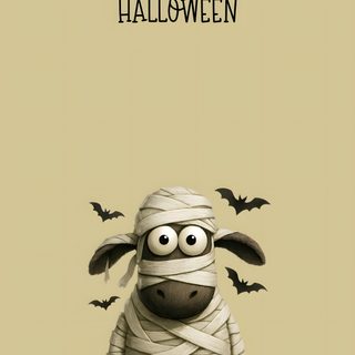 a cartoon sheep with a bandaged face and bats on it's head, in front of a happy halloween card Halloween Sheep Halloween Soup, October Halloween, Fall Deco, Halloween Chocolate, Holiday Paper, tan
