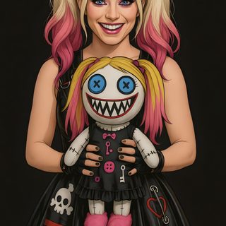 a woman with pink hair and makeup holding a stuffed animal in her arms while wearing a black dress Wwe Halloween Realistic Cartoons, Alexa Bliss Art, Wrestling Posters, Harley Quinn Comic, Wwe, black