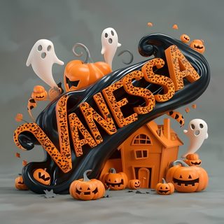 a halloween scene with pumpkins and jack - o'- lanterns Halloween-themed Name Vanessa Name, Vanessa Name Art, Vanessa Name Design, Vanessa Halloween, dim gray