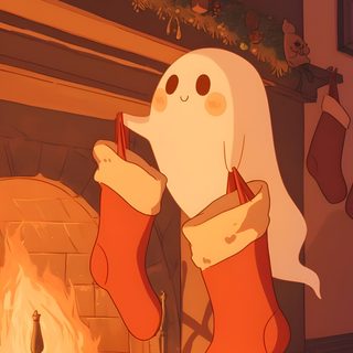 a cartoon dog sitting in front of a fireplace with stockings hanging from it's legs Cute Halloween Christmas Christmas Cute Drawing, Christmas, Cute Christmas Aesthetic, saddle brown