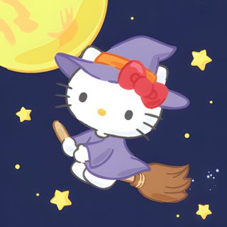 hello kitty flying in the sky with a broom and hat on it's head Cute Hello Kitty Halloween Gif Hello Kitty Halloween Gif, Hello Kitty November, Hello Kitty October, midnight blue