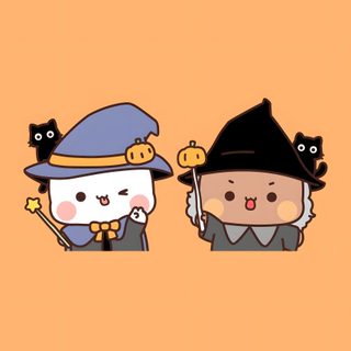 two cartoon characters are standing next to each other Bubu Dudu Halloween Snoopy, Cute, Mocha Bear Halloween, Halloween, Milk & Mocha, light salmon