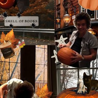 a collage of pumpkins, jack - o'- lanterns and children Harry Styles Happy Halloween Iphone It's The Great Pumpkin, Halloween Trees, Sound Of Rain, saddle brown