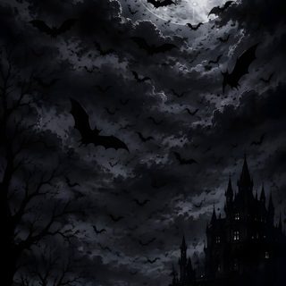 a castle with bats flying over it at night Black Aesthetic Halloween Bat,