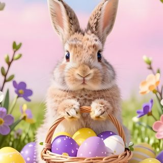 a rabbit is sitting in the grass with some easter eggs and flowers around its neck Halloween Easter Ideas silver