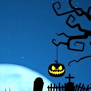 a halloween scene with a jack o lantern hanging from the tree Halloween Blue Halloween Greetings Gif, Gif Halloween, Live Halloween Iphone,