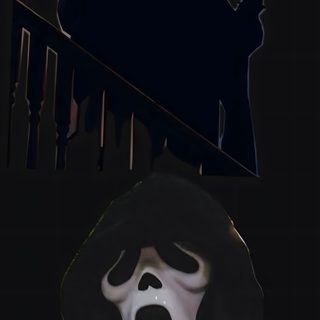 a person in a ghost mask holding a soda cup with a screamy face on it Halloween Scream Funny black