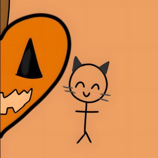 an orange wall with a drawing of a cat and a pumpkin Matching Halloween For Besties Cute Cat And Pumpkin Illustration, Diy Halloween Decorations, Halloween Greeting Card Ideas, sandy brown