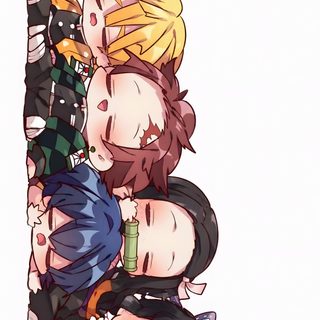 some very cute looking anime characters together Cute Anime Halloween Demon Slayer Together, Kny Boys Fanart, Anime Art Demon Slayer, Demon Dlayer, white smoke