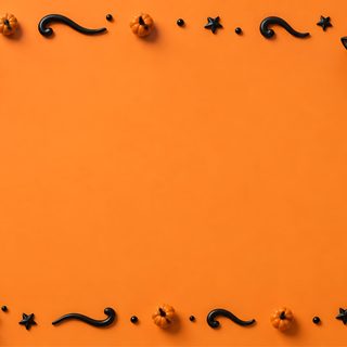 several black cats sitting in the middle of an orange background with stars and swirls Generic Halloween Cat Desktop dark orange