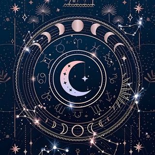 the moon, stars and crescents are depicted in this art nouveau style painting by person Hand Drawn Halloween Constellation Navy Astrologist Aesthetic, Cosmic Background Astrology, Celestial Map Art, black