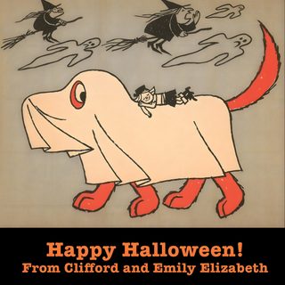 a happy halloween card with an image of a dog in a ghost costume on it's back Clifford Halloween Clifford The Big Red Dog Pumpkin, Clifford Halloween, Clifford Pumpkin, rosy brown