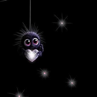 a spider hanging from a web in the dark with its eyes open and glowing on it's face Cute Halloween Spider black