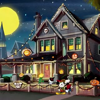 mickey mouse's house decorated for halloween Disney Channel Halloween Mickey Mouse Spooktacular, Haunted Mickey Mouse, Halloween Cartoon Episode, dark slate gray