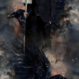 a man in a suit and tie standing on top of a bird with an ax Eminem Halloween Eminem, dark slate gray