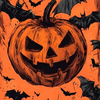 a pumpkin with bats flying around it on an orange and black background that looks like halloween Black And Orange Halloween Spooky Halloween Background Drawing, Spooky Drawings Halloween, Halloween Wall Paper Design, chocolate