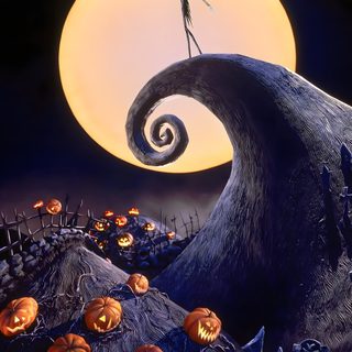 a black and white image of jack skellingy on top of a hill with pumpkins Thisis Halloween Aesthetic Nightmare Before Christmas 4k, Halloween Night Before Christmas, Christmas Before Nightmare, black