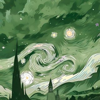 an image of the starry night with trees and buildings Aesthetic Sage Green Halloween Backgrounds Iphone Green, Ipad Green Aesthetic, Emerald Green Aesthetic Iphone,