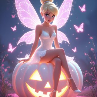 a fairy sitting on top of a pumpkin Tinkerbell Halloween Tinkerbell Pictures, Princess Palace, Tinkerbell Party, Fee Clochette, dim gray