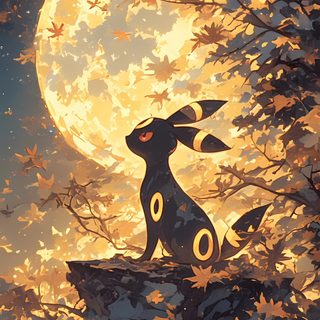 a rabbit sitting on top of a tree in front of a full moon with leaves Halloween Umbreon Umbreon Wall Paper, Pokemon Umbreon, Cool Pokemon, Umbreon Moon, Umbreon And Espeon, sienna