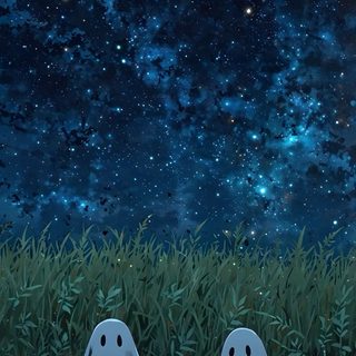 two ghost heads are sitting in the grass at night with stars above and behind them Teen Halloween Matching Halloween, Ghost Iphone, Ghost Phone Aesthetic, Spooky, Phone Ghost, dark slate gray