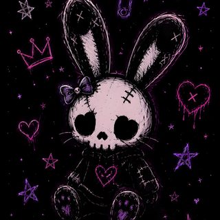 a drawing of a rabbit with hearts and stars on it's chest, sitting in front of a black background Halloween Bunny For Phone Cute Scary Background, Different For Phone, Sketchy, black