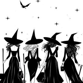 black and white drawing of witches flying in the sky Halloween Witch For Bedroom Aesthetic Witches, Witch Themed, Witches Iphone, Nature Witch, white