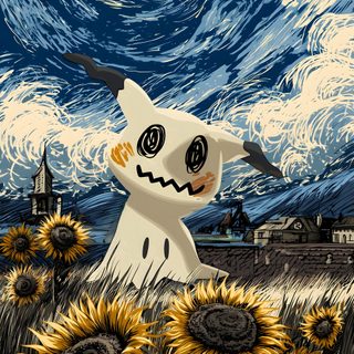 a painting of a ghost with sunflowers in front of a starry sky Ghost Pokemon Halloween Phone Patterns, Pokemon Halloween, Ghost Type Pokemon, dark slate gray