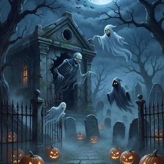 a halloween scene with pumpkins and ghost Halloween Village Ideas Spooky Halloween Pictures, Gothic Landscape, Black And White Cartoon, dark slate gray