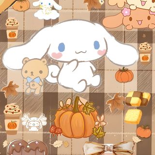 some cute little animals and pumpkins on a checkered background Cinnamon Roll Halloween Hello Kitty Halloween, Free Printable Planner Stickers Kawaii, Iphone Boho, burlywood